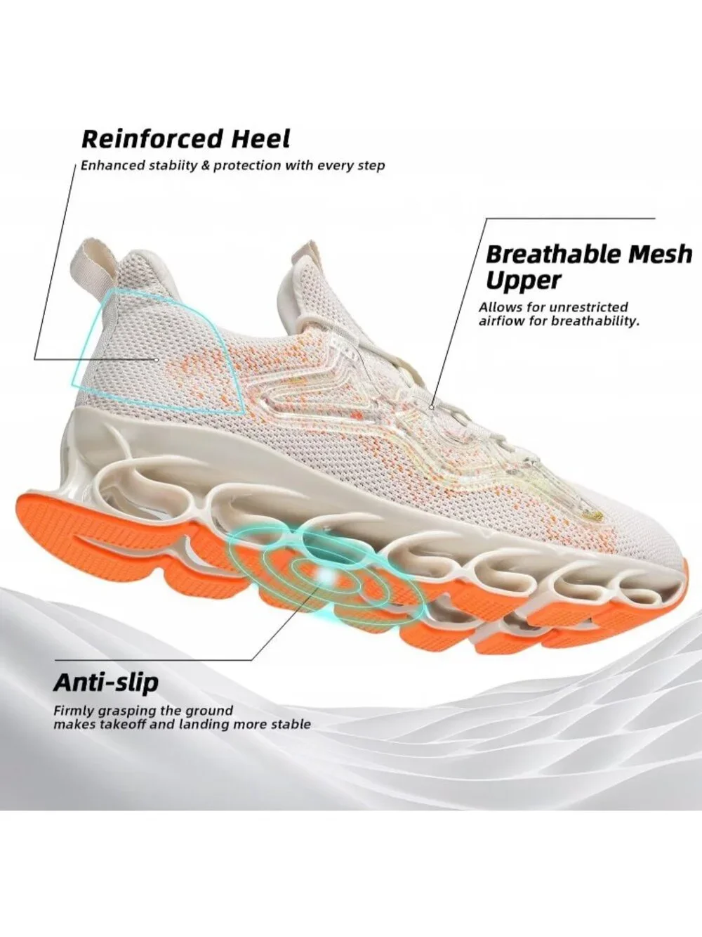 Men's Beige Orange Slip on Walking Running Shoes Blade Tennis Fashion Sneakers